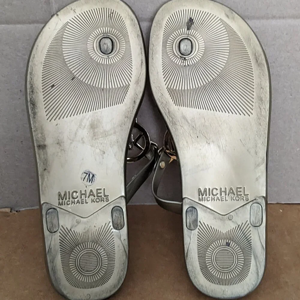 MICHAEL KORS Cork Sandals MK Logo charm Jelly PVC flip flop CHOOSE SIZE 7